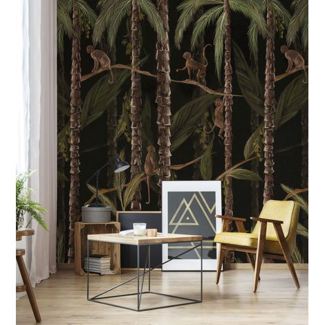 Papier peint panoramique Monkey Jungle 200 x 280cm Vert, Marron (1/5)