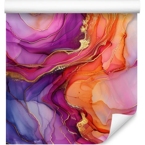 Papel pintado color morado tinta y melocotón para salón y dormitorio, 50x1000 cm. (1/5)