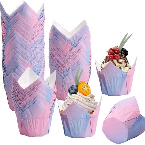 100 pièces Ulpenform Paper Cups, Cupcake Liners Muffin Paper, Gradient (1/5)