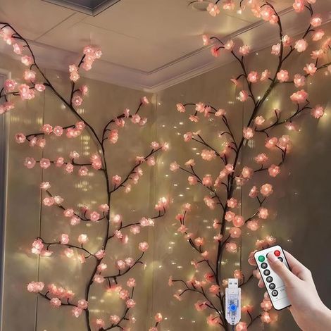 Ghirlanda luminosa a LED USB impermeabile con fiori, 1,8 m, 96 luci bianco caldo, con telecomando, grado di protezione IP44, illuminazione decorativa in PVC. (1/5)
