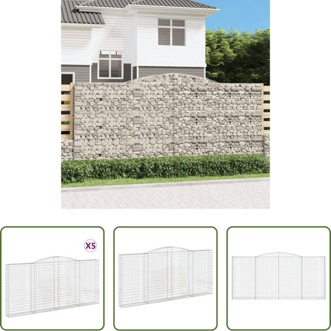 Gabionenwand -  Gabionen mit Hochbogen 5 Stk. 400x30x180/200cm Verzinktes Eisen (1/5)