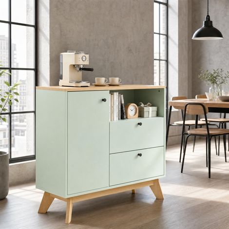 Wohnzimmerschrank aus MDF mit Tür, 2 Schubladen, offenem Fach und verstellbarem Regal (1/5)