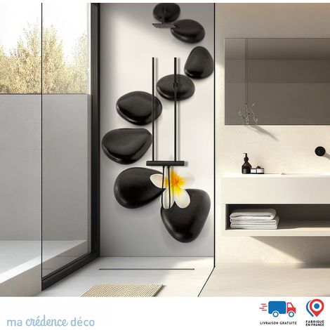Panneau de douche : Composition zen et fleur - Alu composite - 90 - 245 (1/3)
