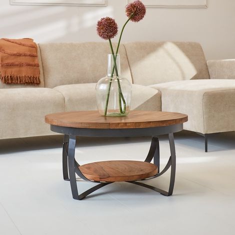 Table Basse Industrielle Oxis en Bois de Manguier Ø70 (1/5)
