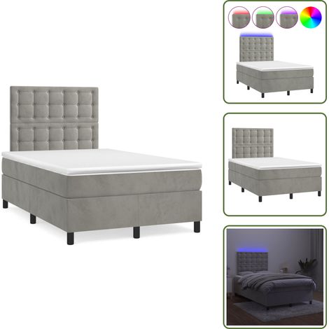 The Living Store Sommier à lattes de lit avec matelas LED gris clair 120x190 cm - Lit Plateforme - Lit Capitonné - Lit Design - Lit Velours - Éclairage Led (1/5)