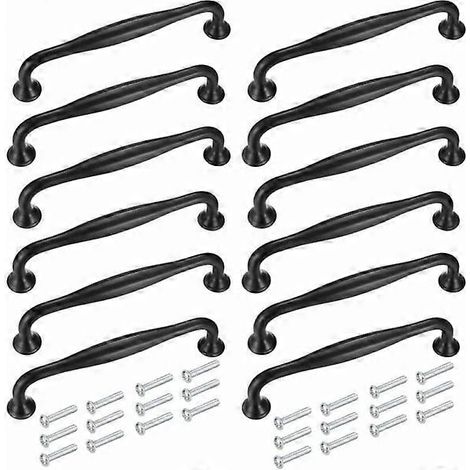 Lot de 12 poignées de porte noires de 96 mm, en alliage d'aluminium avec vis, pour meubles et placards. (1/5)