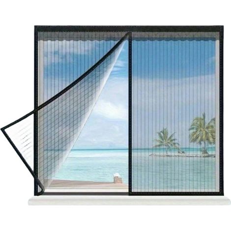 Moustiquaire magnétique, rideau en maille de 120 x 120 cm, facile à installer, convient aux fenêtres des pièces climatisées/de cuisine, noir.
