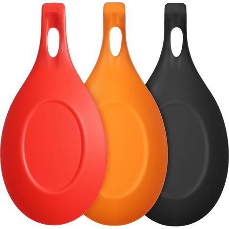 Lot de 3 repose-cuillères en silicone, résistants à la chaleur et s, pour cuillères en bois, fer, cuillères à café, ustensiles de cuisine (noir, rouge, orange) (1/5)