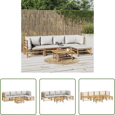Bambusmöbel -  6-tlg. Garten-Lounge-Set mit Hellgrauen Kissen Bambus (1/5)