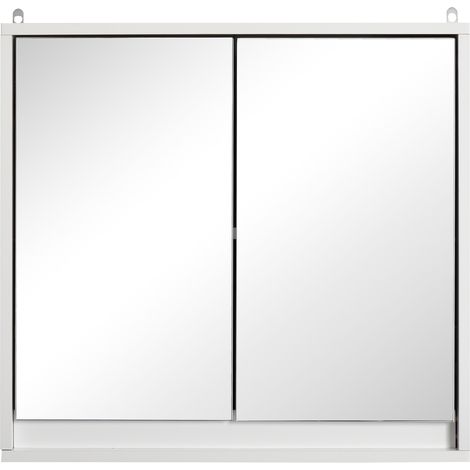 Bathroom Mirror Cabinet Wall Mounted Storage Shelf Bathroom Cupboard Double Door- White (1/5)