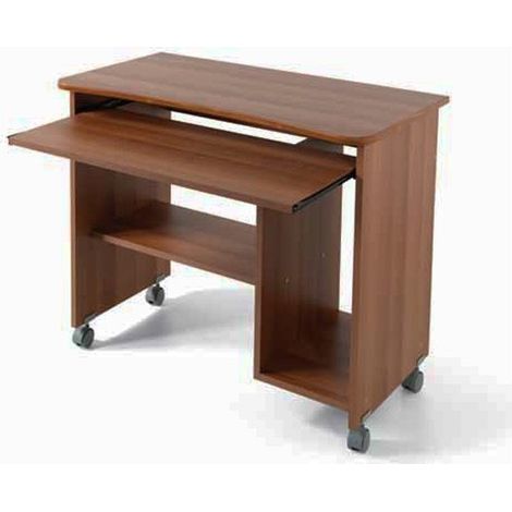 Schreibtisch-Computerhalter aus antikem Nussbaum mit Rädern H.76 L.93 P.48,5 cm (1/2)