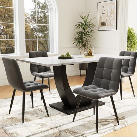 Conjunto de mesa y sillas de 5 piezas, mesa de comedor 140 x 80 x 75,5 cm, blanco HAVRYA (1/5)