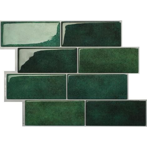 Sticker mural imitation carrelage céramique vert, 29,4 x 21,4 cm, 1 feuille, sticker mural auto-adhésif en résine époxy PU cristalline. (1/5)