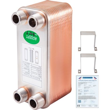 VEVOR Echangeur Thermique a Plaques Brasees, Echangeur de Chaleur Thermique a 30 Plaques pour Refroidissement deHuile Industrielle, Evaporateurs de Refrigerant, Condenseurs, Systemes Hydroniques HVAC