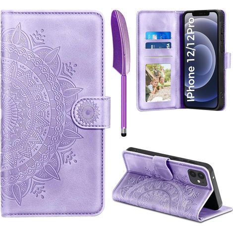 Handyhülle PU Leder Flip Klapphülle iPhone 12 12 Pro Hellviolett (1/5)