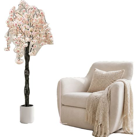 Cerezo artificial, fácil montaje, decoración de interior, 150 cm, blanco, 2 unidades. (1/2)