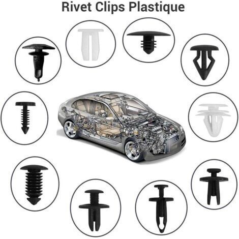 NALOOKAMIC 447Pcs Clips Voiture, Noir Nylon Rivet Clips Plastique Fixation de Protection, Outil Installation pour Auto Voitures Panneaux de Portes avec Attache Remover Outils, Attaches de Câble
