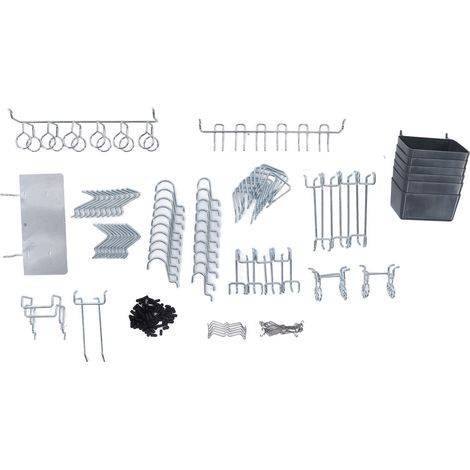 Lot de 140 crochets pour panneau perforé avec bacs, verrous et accroches murales pour rangement d'outils (1/5)