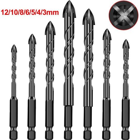 7 Pièces Foret Diamant Carrelage Ø 3-12 mm Forets Hélicoïdaux en Foret à Verre Mèche à Carrelage avec Tige Hexagonale pour Verre,Métal,Briquep