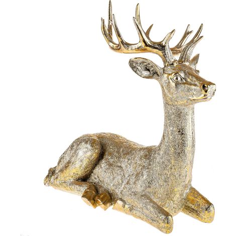 Renna Seduta statuetta in Resina color oro decorazione natalizia -36 cm
