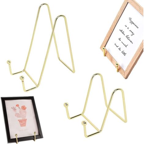 2 Pièces Support de Cadre Décoratif, Support d'Assiette Décoratif, Support de Plaque de Chevalet, Acier Inoxydable Présentoir de Chevalet pour La Photo, Images, Livres, l'Assiette, l'Art de Table (Or) (1/5)