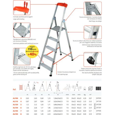 Trade Shop - Escalera De Aluminio Doméstica Gierre 'profesional' 6 7 8 Peldaños - 3 Uvas
