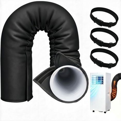 Gaine isolante climatisation portable – – fixation sécurisée par 3 sangles – pour tuyau d'évacuation 12.7-15cm – Noir (1/5)