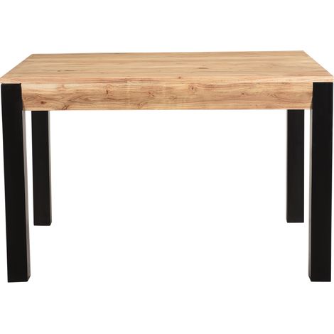 Tavolo da pranzo allungabile in massello di acacia e metallo nero L120-210 cm TRAP (1/4)
