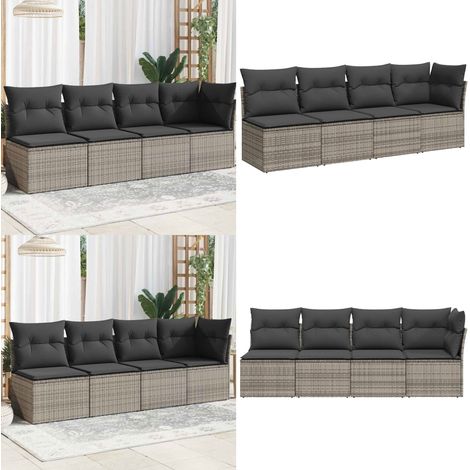 Gartensofa mit Kissen 4-Sitzer Grau Poly Rattan - Outdoor Möbel - Gartenmöbel - Esszimmergarnitur - Lounge Set - Balkonmöbel - Home & Living (1/5)