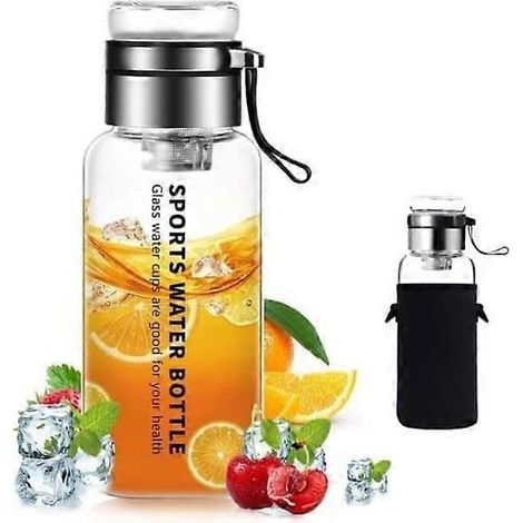 Bouteille en verre d'un litre - Gourde en verre avec housse en néoprène - Gourde en verre avec filtre en acier inoxydable (1/5)