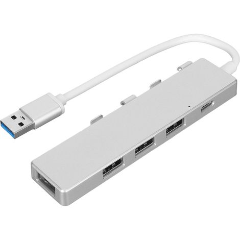 Station d'accueil USB-C Hub 7-en-1 avec ports USB 3.0, USB 2.0, HDMI et Ethernet pour ordinateur portable, couleur argent métallisé (1/5)