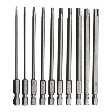 AGE 10 PCS Embout Torx Long en Acier Allié au Chrome Vanadium 75mm Embout Visseuse Long Antirouille Jeu pour Tournevis Perceuse Electrique Machines Entretien (1/5)