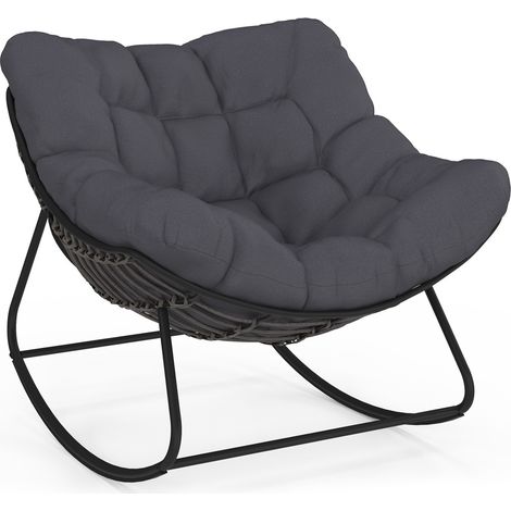 Idmarket – Fauteuil de jardin à bascule – Structure en acier – Fauteuil en polyrotin gris avec coussin polyester gris – Confort optimal pour extérieur (1/5)