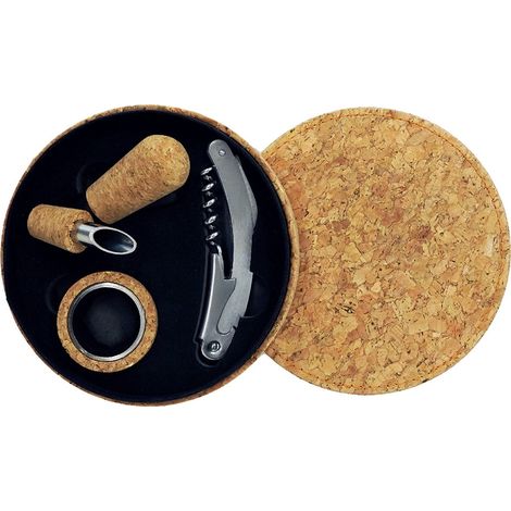 Coffret cadeau d'accessoires pour bouteille de vin 3 pièces avec boite en liège Fackelmann Gift (1/5)