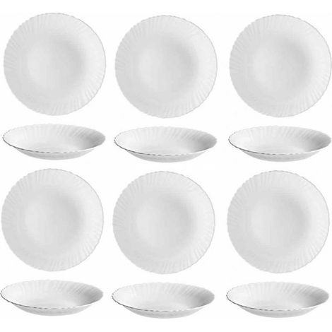 Titan set 6 piatto fondo vetro opale bianco 23 cm