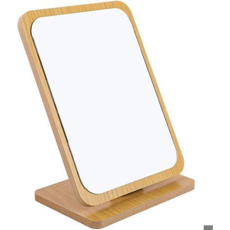Miroir De Maquillage - Bois Naturel - 22x16 Cm - Pliable Sur Pied - Portable - 1 Pièce (1/4)