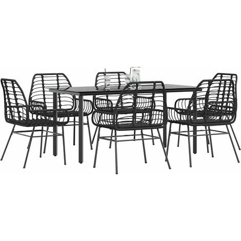Ensemble à manger de jardin 7 pcs-Salon de jardin noir poly rotin verre 945238 (1/5)