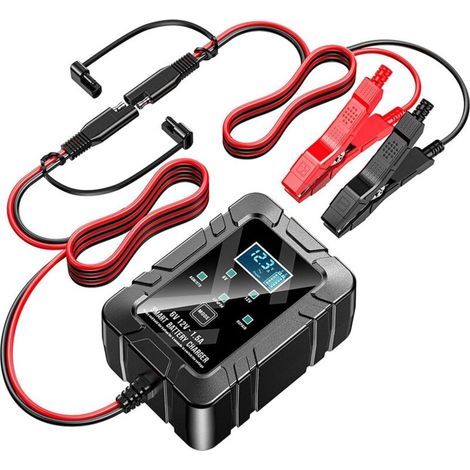 6V and 12V battery charger, intelligent automatic charger, maintenance charger, repair and desulfator for car batteries for automobiles, boats, motorcycles, lawnmowers, and other vehicles. (1/4)