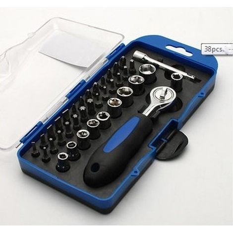 TRADE SHOP - Set 38 Chiavi A Bussola Con Cricchetto Inserti Assortiti Kit Multi Attrezzi Prof -