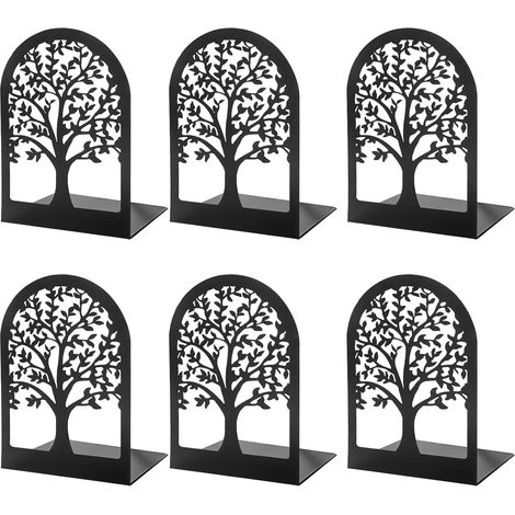 Schwarze, baumförmige Buchstützen aus Metall, 3 Paar, 17,5 x 12 x 8,5 cm, für schwere Bücher, Büro, Schule, Bibliothek