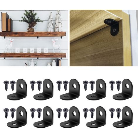 Équerres d'angle noires, équerres d'angle à angle droit en acier inoxydable - 20x20mm Support en métal en forme de L avec vis pour étagère de fenêtre, bureau, meubles en bois, 10PCS (1/5)