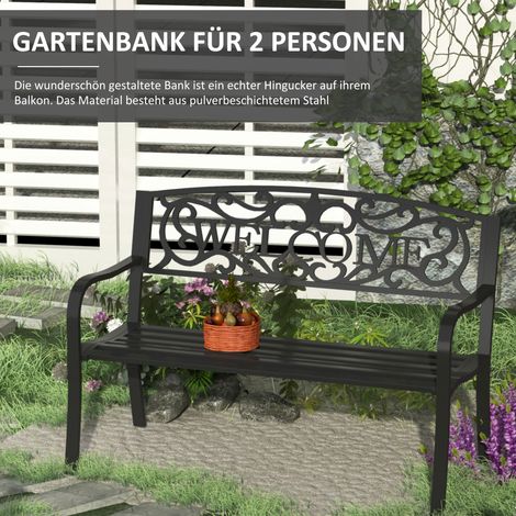 Banc de jardin 2 places, banquette métal noir, assise extérieure, mobilier jardin (1/5)