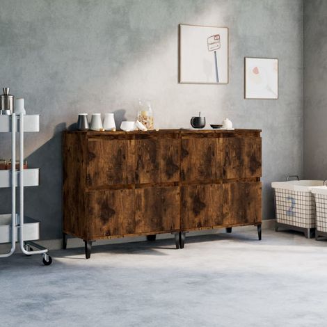 Buffets 2 pcs-Lot de 2 Meuble de rangement chêne fumé 60x35x70 cm bois d'ingénierie 552714 (1/5)