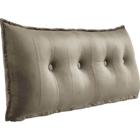 VERCART Grand Oreiller de Lit Décoratif, Coussin de Lecture Capitonné de Boutons, Oreiller de Corps pour Dormeur Latéral, Brun Clair Velours, 120 x 8 x 50 cm (1/5)