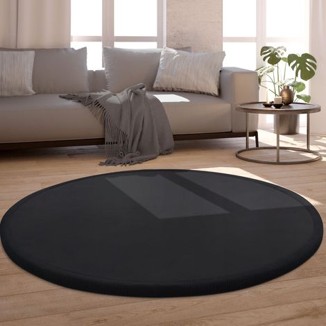 Paco Home Tapis Chambre Rond Enfant Bebe Fille Garcon Moelleux Antidérapant Moderne Noir, 80 cm rond