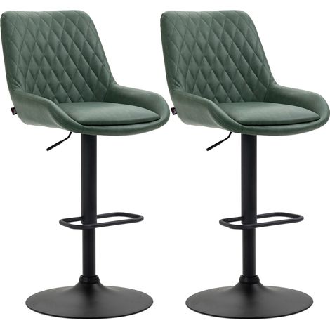 Retro Bar Stools Set of 2, Adjustable Kitchen Stool, Upholstered Bar Chairs Back, Swivel Seat, Green (1/5)