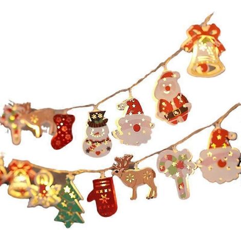 Guirlande lumineuse féérique de Noël, décorations suspendues blanc chaud avec Père Noël, couronne, sapin, bonhomme de neige et chaussettes, fonctionne sur piles pour l'intérieur. (1/5)