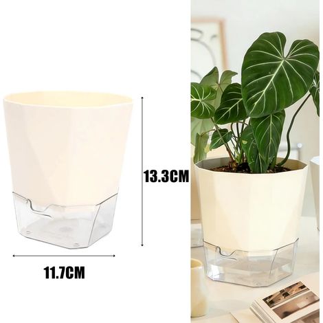 (Blanc Ivoire - S, 1 pièce) Pot de fleurs à arrosage automatique, base transparente, en plastique respirant, mèche pour l'hydratation des plantes d'intérieur, décoration pour la maison et le bureau (1/4)