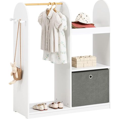 SoBuy KMB40-W Kindergarderobe mit 3 Haken Kleiderschrank Kinder Kinderregal mit Boxen Garderobe Kinder Kinderzimmer möbel Kleiderständer Regal Standgarderobe für Kinder BHT ca.: 97x108x35cm (1/5)