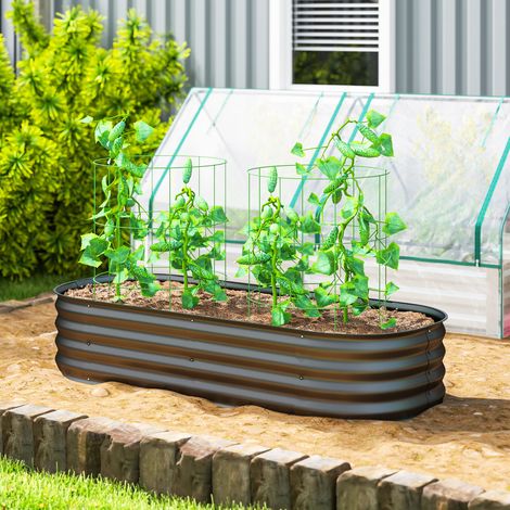 Grande jardinière extérieure Gris acier galvanisé base ouverte bords sécurité assembly facile 150x62x30 cm
